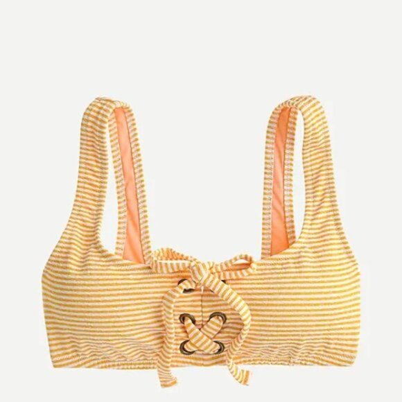 J. Crew | Lace Up Bikini Top Faded Stripe White Gold Orange Summer Flirty Pin Up - Picture 3 of 10